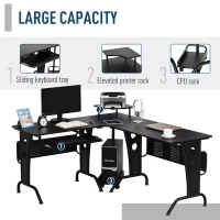 HOMCOM L-Shaped Corner Computer Office Desk Workstation with Elevated Shelf, Rolling Keyboard Tray, & Convenient CPU Stand, Black(m-4)