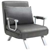HOMCOM Single Person Folding 5 Position Convertible Sofa Bed Sleeper Chair Chaise Lounge Couch w/Pillow & Steel Frame, Dark Grey(m-11)