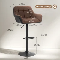 HOMCOM Swivel Barstools Set of 2 Adjustable Bar Stools with Footrest Armrests and PU Leather Back for Dining Room Brown(m-3)