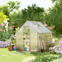 Outsunny 6' x 6' Hobby Greenhouse, Walk-in Polycarbonate Hot House Kit with Aluminum Frame, Sliding Door, Roof Vent, Silver(m-2)