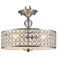 HOMCOM Chandelier Pendant Light Lamp with Crystal Ball Pole, Hanging Ceiling Lamp, Drum Shaped Shade, Metal Base, Silver(m-1)