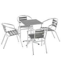Outsunny 5-Piece Outdoor Patio Bistro Table Set with Aluminum Frame, Woodgrain-Style Tabletop & Draining Slat Design(m-11)