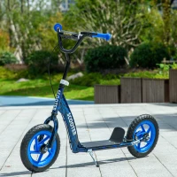 Qaba Kids Scooter with Adjustable Handlebar, Kids Kick Scooter with Non-slip Footplate, Rear Brake, 12" EVA Wheels, Blue(m-10)