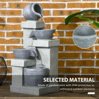 Outsunny 4-Tiered Outdoor Jar and Bowls Water Fountain with LED Lights, Adjustable Flow, 26.4-inch Resin Waterfall Fountain(m-7)