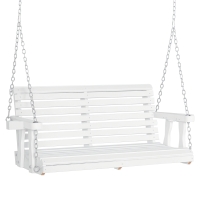 Outsunny 46" 2-Person Porch Swing Wooden Patio Swing Bench with Cup Holders, Slatted Design, Chains, 440lb Weight Capacity, White
