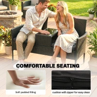 Outsunny Patio Furniture w/ Mid-Table PE Rattan Loveseat w/ Cushion, Black(m-6)