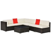 Outsunny 7 Piece Patio Furniture Set, Wicker Outdoor Sectional Sofa Set, All Weather PE Rattan Outdoor Furniture Conversation Sets with Cushions, Glass Top Coffee Table, Pillows, Cream White(m-11)