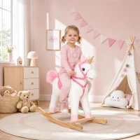 Qaba Baby Rocking Horse, Unicorn Kid Ride on Toy with Rocking Limit, Tail Wag Mouth Movement, Sounds for 3-5 Y, White(m-1)