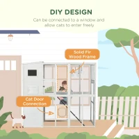 PawHut 68.7" H Cat Cage Large Wooden Outdoor Cat House with Large Run for Play, Catio for Lounging, and Condo Area for Sleeping, White(m-4)