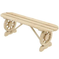Outsunny 2-Person Outdoor Bench, Wood Garden Bench with Wagon Wheel Legs, Slatted Seat for Patio, Park, Backyard, Natural Wood(m-2)