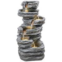 Outsunny Outdoor 6-Tier Water Fountain, Waterfall Fountain with LED Lights, Resin Waterfall Feature with Pump, Grey(m-9)