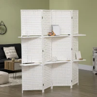 HOMCOM 4 Panel Room Divider with Shelves, 6 FT Freestanding Folding Privacy Screen, Partition Wall Divider for Bedroom, White(m-8)