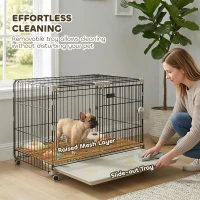 PawHut Dog Crate, 30 Inch Metal Dog Cage with Removable Tray, Lockable Wheels, 2 Doors for Small Medium Breeds, Black(m-7)