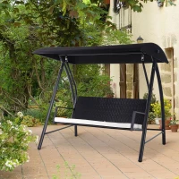 Outsunny 3 Person Wicker Porch Swing Chair Outdoor Rattan Patio Sling Hammock w/ Canopy(m-8)