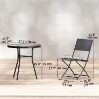 Outsunny Outdoor Bistro Set, 3 Piece Patio Furniture Set with Folding Chairs, Semi-Circle Glass Top Table, Black(m-3)
