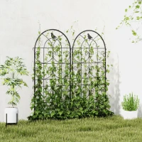 Outsunny Set of 2 Metal Garden Trellis, Decorative Trellis Panels, Bird Design, 120 x 50 cm, Black(m-8)