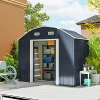 Outsunny 8' x 4' Galvanized Outdoor Storage Shed, Garden Shed with Adjustable Shelves, Double Sliding Doors and Vents(m-1)