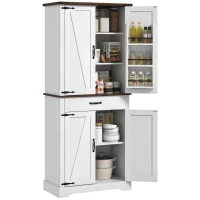 HOMCOM 71" Tall Kitchen Cabinet, Farmhouse Pantry Cabinet w/ Barn Doors, 6 Shelves w/ 2 Doors, Drawer and Adjustable Shelves, White(m-11)