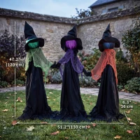 HOMCOM 48" Holding Hands Witch Trio Stake Halloween Yard Decoration, Halloween Witch Decor with Multicolored Light-Up Heads(m-3)