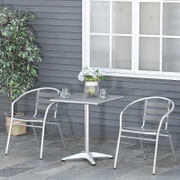 Outsunny 3-Piece Outdoor Patio Bistro Table Set with Aluminum Frame, Woodgrain-Style Tabletop & Draining Slat Design(m-9)