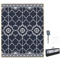 Outsunny Reversible Outdoor Rug Carpet with LED Lights, 10' x 8' PP Straw Rug with Carry Bag and Ground Stakes(m-11)