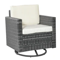 Outsunny Outdoor Swivel Rocker, PE Wicker Dining Chair, 360 Degree Swivel Patio Glider with Cushions for Backyard, Lawn, Garden, Deck, Porch, Steel Frame, Cream White(m-1)