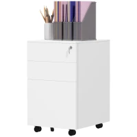 Vinsetto Vertical Steel Filing Cabinet on Wheels, 3-Drawer Lockable File Cabinet with Adjustable Hanging Bar for A4, Legal and Letter Size, for Home Office, White(m-2)