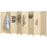 HOMCOM Wooden Room Divider with Pegboard Display, 8 Panel Folding Privacy Screen for Home Office, Natural Wood(m-2)