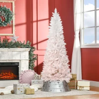 HOMCOM 6ft Pencil Artificial Christmas Tree with Pine Realistic Branches, Auto Open, Pink and White(m-1)