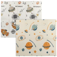 Qaba Foldable Baby Plat Mat, 77" x 69" Kids Floor Mat for Crawling and Learning, Astronaut & Planet Theme(m-2)