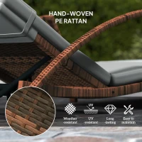 Outsunny Set of 2 Wicker Chaise Lounge Chair Outdoor Patio Lounger with 5 Adjustable Back, Wheels, Cushion, and Armrests, Gray(m-7)