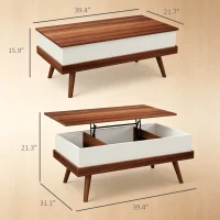 HOMCOM Lift Top Coffee Table with Hidden Compartments and Wood Legs, Walnut(m-3)