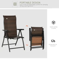 Outsunny Rattan Reclining Folding Chair Set of 2, Outdoor Wicker Portable Recliner with 7 Adjustable Backrest Position for Garden, Balcony, Patio, Brown(m-7)