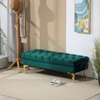 HOMCOM End of Bed Bench, Upholstered Bench, Entryway Shoe Bench with Button Tufted for Living Room, Bedroom, Dark Green(m-8)