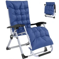 Outsunny Reclining Zero Gravity Chair with Adjustable Backrest, Folding Garden Sun Lounger, Outdoor Recliner with Removable Cushion and Headrest, Dark Blue(m-2)