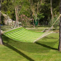 Outsunny 75" Patio Outdoor Hammock, Striped Camping Hammock Lounge Bed Garden w/ Pillow, Green(m-8)