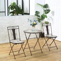 Outsunny 3 Piece Patio Bistro Set, Mosaic Pattern Metal Folding Chairs, Foldable Outdoor Dining Table for Decor, Garden, Poolside, Porch, Brown(m-2)