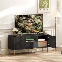 HOMCOM Modern TV Console for TVs up to 50 Inch, Entertainment Center with Smart RGB LED Lights and Soft Close Doors, Black(m-1)