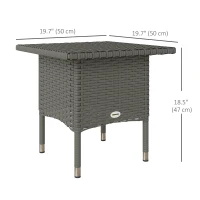 Outsunny Wicker Outdoor Side Table, 20" Square Patio End Table w/ Full Woven Top, Grey(m-3)