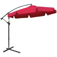 Outsunny 9FT Offset Hanging Patio Umbrella Cantilever Umbrella with Easy Tilt Adjustment, Cross Base and 8 Ribs for Backyard, Poolside, Lawn and Garden, Red(m-11)