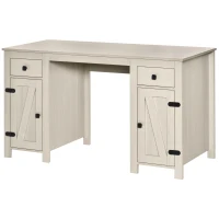 HOMCOM Farmhouse Computer Desk with Storage, Home Office Desk with 2 Drawers and 2 Cabinets, Cream White(m-11)