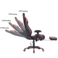 Ficmax Large Size Executive Racing Style Computer Gaming Chair with Lumbar Massage Support and Retractible Footrest - Red/Black(m-4)