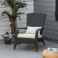 Outsunny Patio Wicker Adirondack Chair, Outdoor All-Weather Rattan Fire Pit Chair w/ Soft Cushions, Tall Curved Backrest and Comfortable Armrests for Deck or Garden, Cream White and Black(m-10)