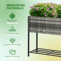 Outsunny Rattan Raised Garden Boxes, Elevated Flower Beds with Storage Shelf for Herbs, Flowers, Vegetables, Mixed Grey(m-5)
