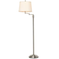 HOMCOM Standing Floor Lamp Tall Pole Light with Shade, Metal Round Base Adjustable Support Pole, E26 Bulb Base, for Bedroom, Living Room, Office, Silver/Beige(m-18)