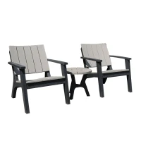 Outsunny 3 Pieces Garden Coffee Set Outdoor Bistro Set with 1 Round Table and 2 Armchairs Patio, PP, Light Coffee, Black(m-11)