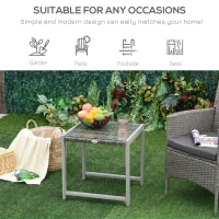 Outsunny Rattan Coffee Table, Wicker Patio Side Table with Tempered Glass Top and Aluminum Frame for Outdoor, Garden, Gray(m-5)