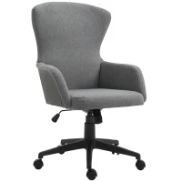 Vinsetto Swivel Office Chair Modern Linen Upholstered Home Computer Desk Task Chair with Cushioned Arm, Wheels, Adjustable Height, Grey(m-1)