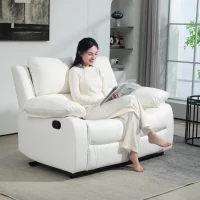 HOMCOM PU Leather Manual Recliner Sofa, Double Reclining Loveseat with Pull Tab Control Footrest for Living Room, White(m-6)