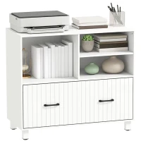 HOMCOM Lateral Office Filing Cabinet, 1-Drawer File Cabinet with Open Storage Shelves, Adjustable Hanging Bars, White(m-13)